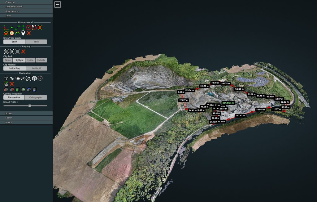 Interactief 3D-model van een steengroeve, opgebouwd uit 1750 dronefoto’s – een project van DroneView.be.
