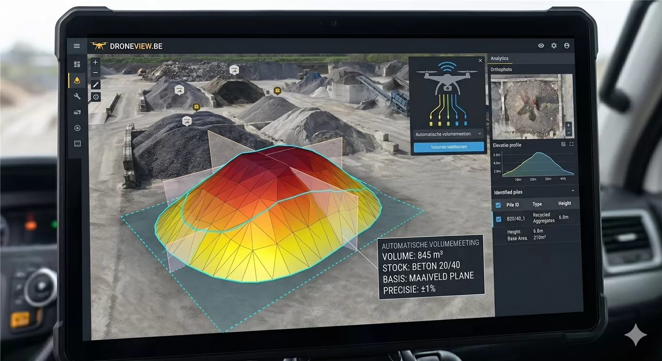 3D-model van stockhopen voor nauwkeurige volumeberekening met drones.